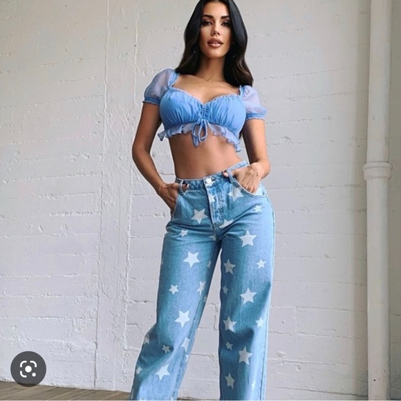 Tiger Mist Tops - TIGERMIST KELLY TOP in blue pastel sheer tie up back